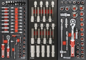 Servante d'atelier 7 tiroirs composée de 229 outils - modules finition carbone