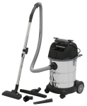 Aspirateur eau et poussière 30L 230V 1200W cuve inox/prise électroportatif/2 roues fixes/décolmatage/souffleur