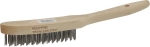 Brosse métallique fil acier inox 4 rangs 290mm avec manche bois incurvé