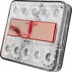 Feu arrière carré LED 12V 4 fonctions cabochon transparent - blister