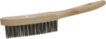 Brosse métallique fil acier 3 rangs 280mm avec manche bois incurvé spécial soudure