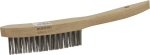 Brosse métallique fil acier inox 3 rangs 280mm avec manche bois incurvé spécial soudure