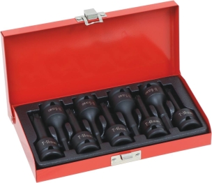 Douilles tournevis à chocs 1/2" avec empreinte Torx® et hexagonal - coffret métallique de 9 pcs