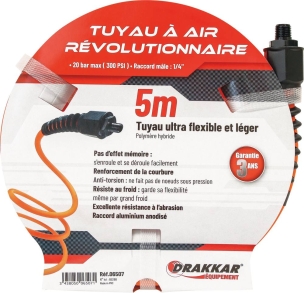 Rallonge tuyau air comprimé ultra flexible avec raccords 1/4" 8x14mm 5m