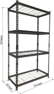 Etagère métallique à emboîter 4 tablettes grillagées 1674x914x457mm max 1T