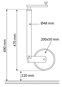 Roue jockey jante acier 48mm course de 220mm 150kg