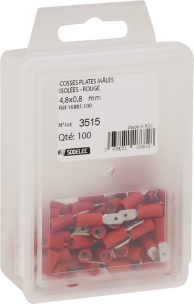 Cosse plate mâle isolée rouge 4,8X0,8 - lot de 100 pcs