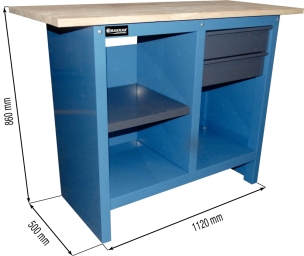 Etabli plateau bois avec 2 tiroirs et 3 étagères 1120x500mm 500kg