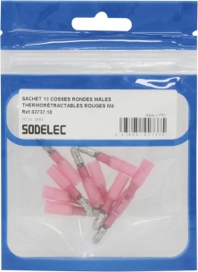 Cosse ronde mâle isolée thermorétractable rouge M4 - blister de 10 pcs