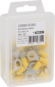 Cosse à oeil isolée jaune M8 - lot de 50 pcs