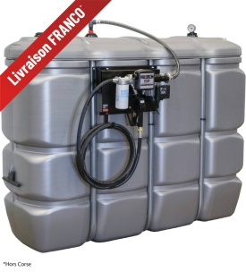 Cuve de stockage gasoil PEHD 2000L double paroi avec station à gasoil 230V 70 l/min et pistolet automatique/compteur/ filtre