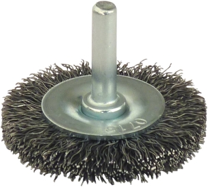 Brosse circulaire sur tige 6mm fil acier ondulé 50mm