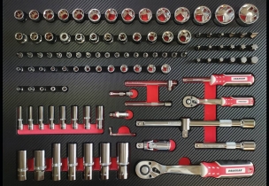 Servante d'atelier 7 tiroirs composée de 191 outils - modules finition carbone