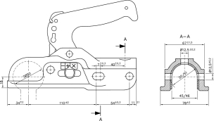 Tête d'attelage 3000kg pour remorque freinée pour timon rond 45mm/50mm