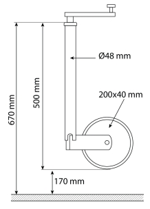 Roue jockey jante acier 48mm course de 170mm 150kg