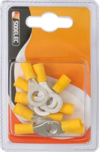 Cosse à oeil isolée jaune M8 - blister de 10 pcs