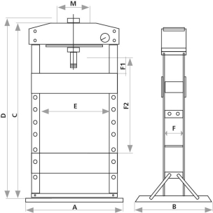 Presse d'atelier manuelle et pneumatique 50T bâti soudé